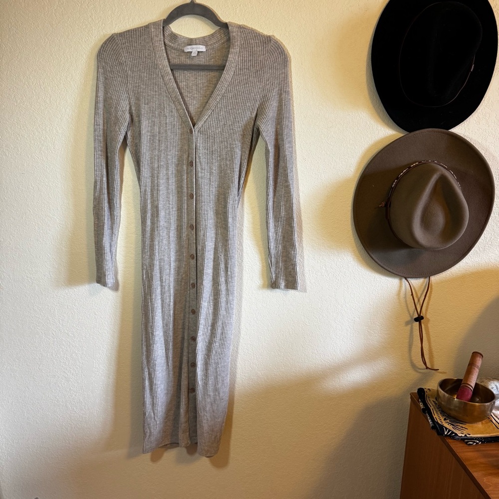 Beyond Yoga dress Gray Ribbed Button-Down Dress